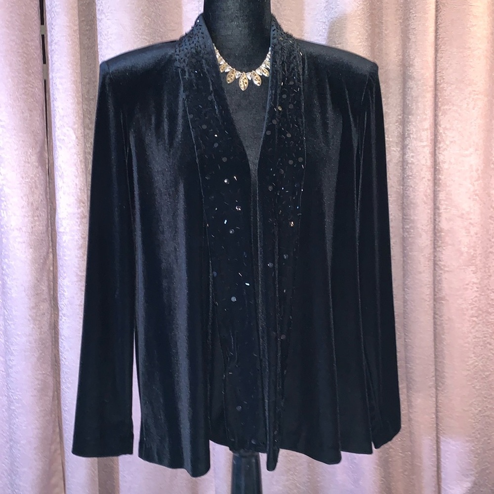 Vintage Crimson by Lawrence Kurtz Size PM Velour Open Front Cardigan